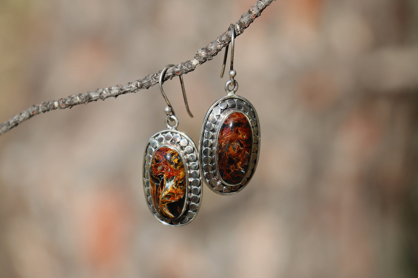 Tempest Stone jewelry. Pietersite Crystal earrings for Resilience and Inner Clarity during change.