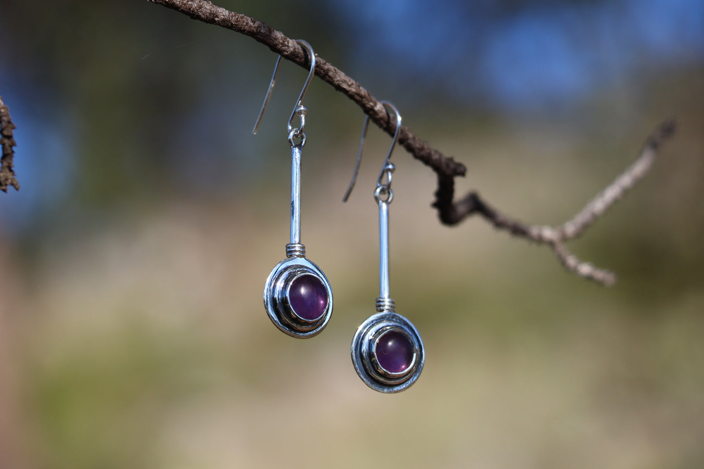 Amethyst Earrings in 925 Sterling Silver for Jupiter-Neptune Intuition and Inner Peace.