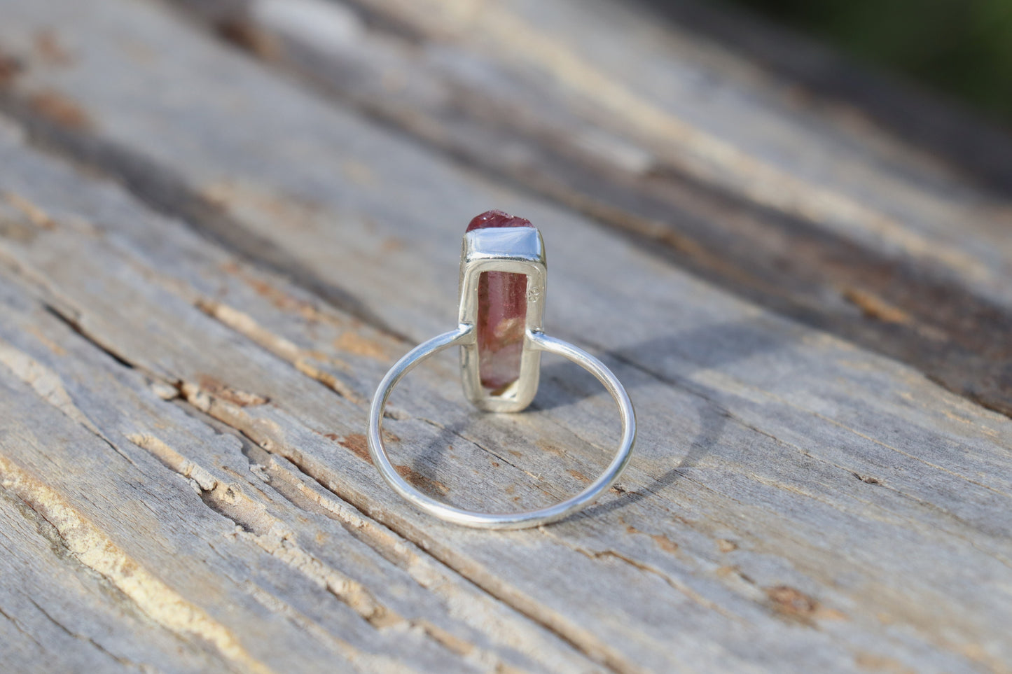 Natural Raw Pink Tourmaline in silver. Stone for releasing grief and heart chakra support.