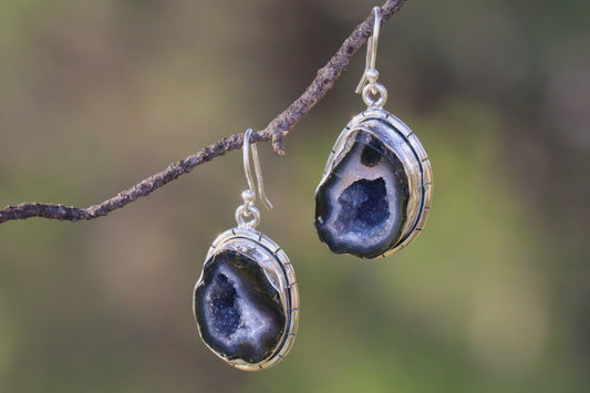 Coconut Geode Earrings in 925 Sterling Silver for Mental Clarity and Emotional Flow.