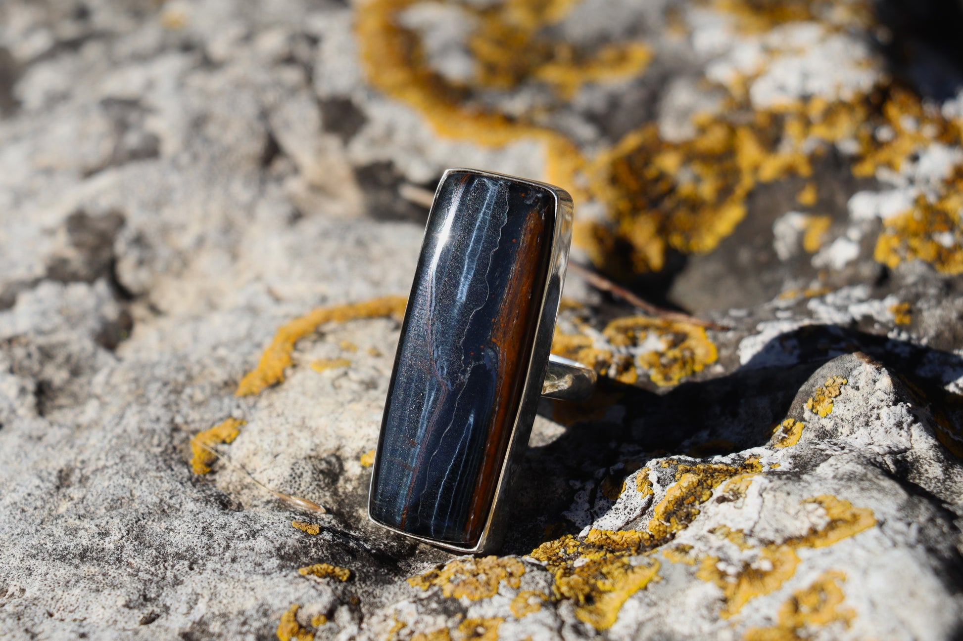 Blue Tiger's Eye Gypsy Ring in 925 Sterling Silver 