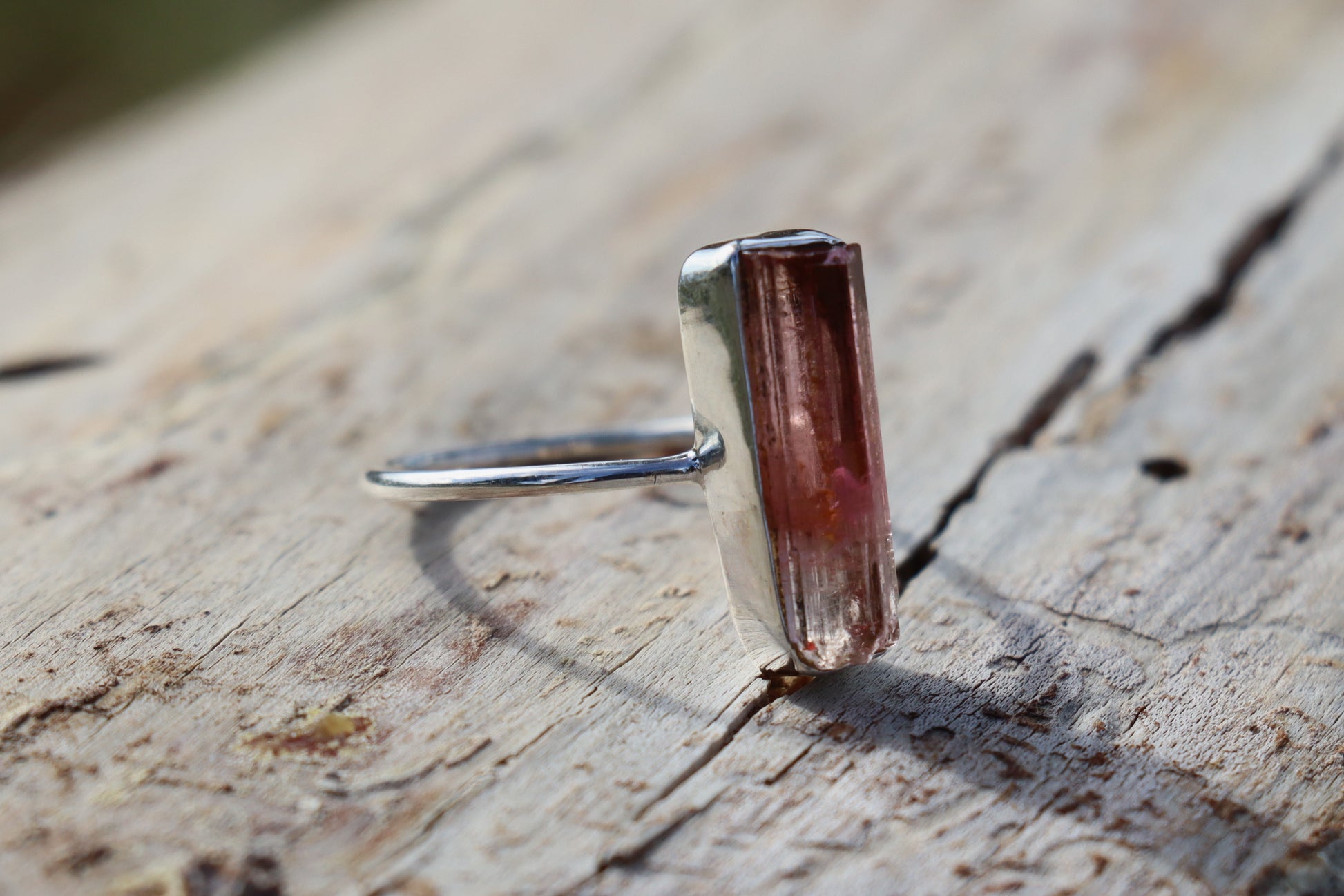 Handcrafted Ring with Pink Raw Tourmaline.