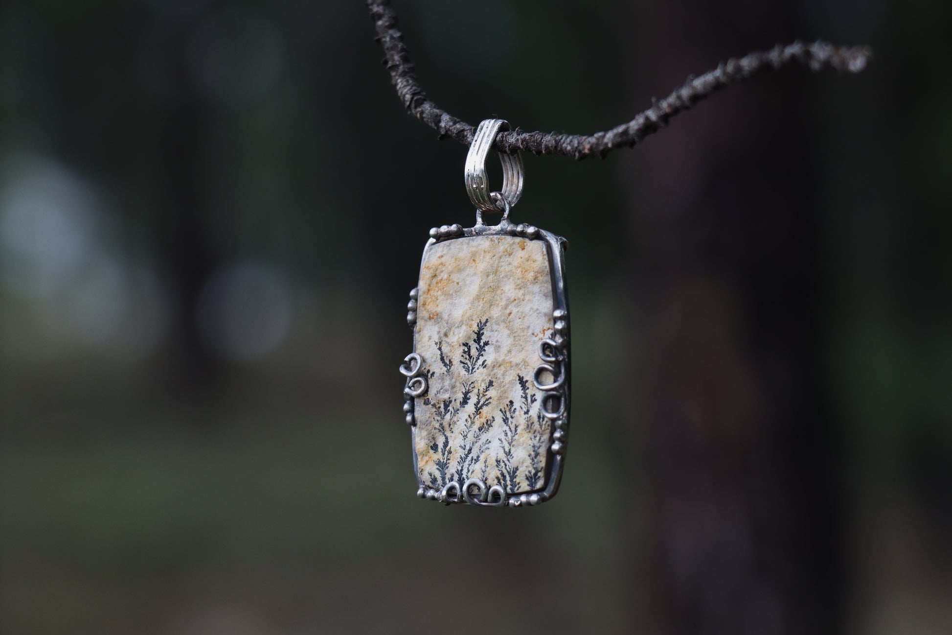 Handcrafted Silver Pendant with Leaf Jasper for routines, boundaries, and slow, nourishing presence.