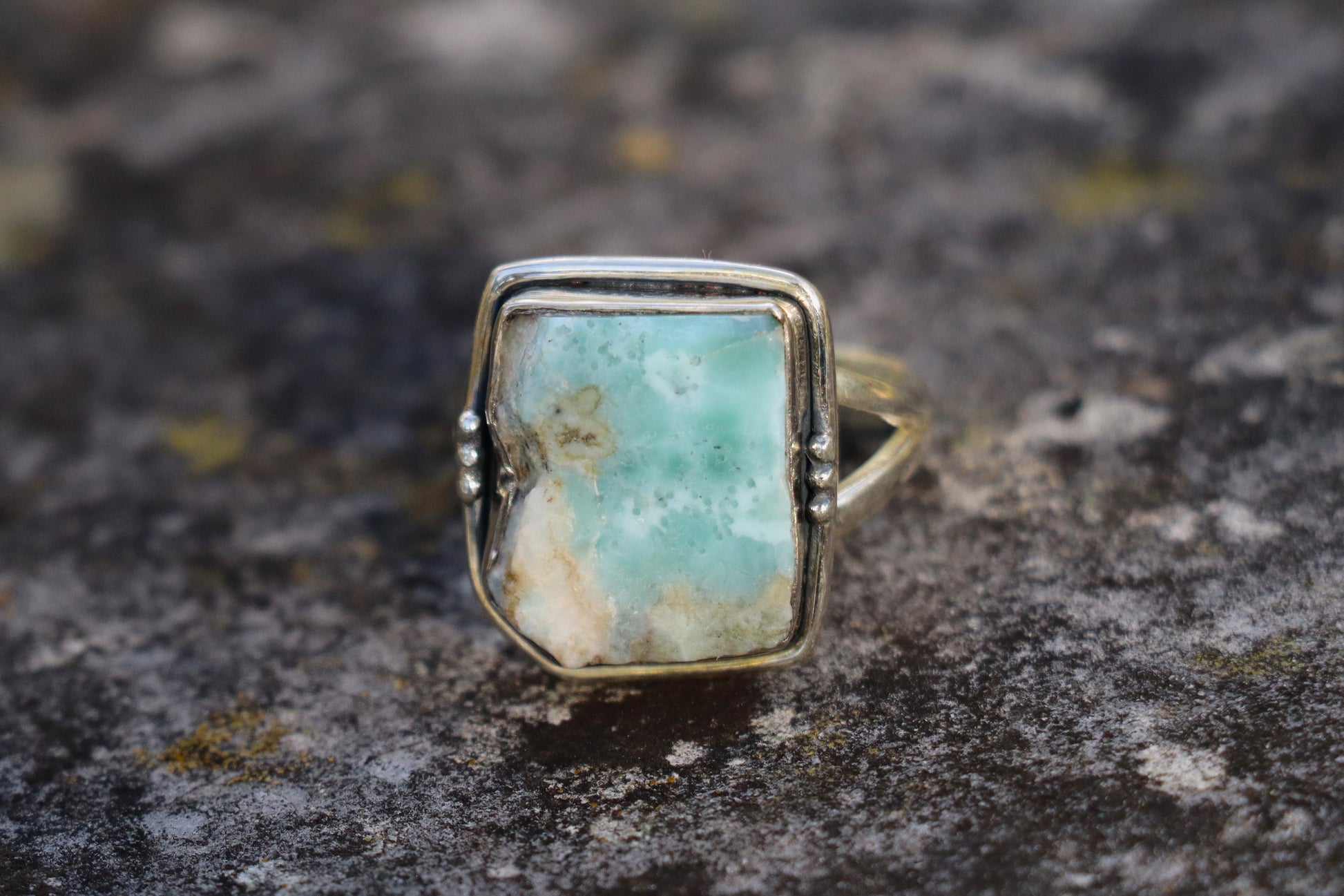 Handcrafted Silver Ring with Raw Chrysoprase supporting emotional balance and calmness.