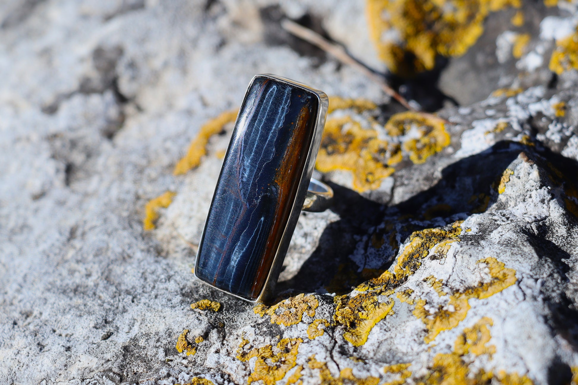 Hawk's Eye Crystal Ring. Mercury-Saturn jewelry for Grounding and Intuitive Vision.