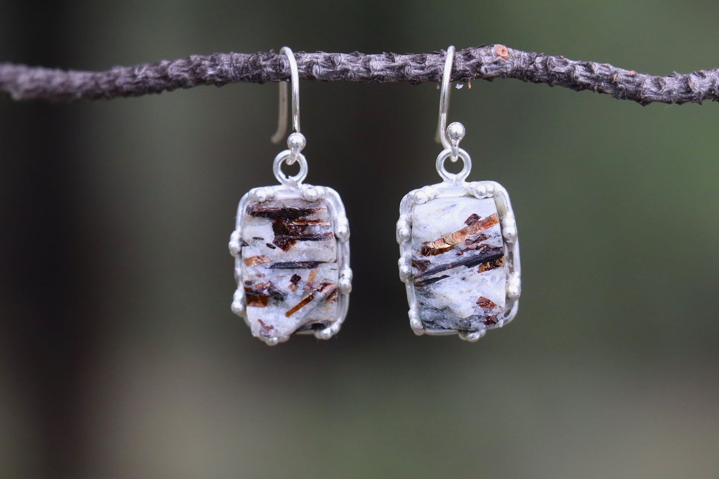Raw Astrophyllite Earrings in 925 Sterling Silver for Pluto Transformation and self-acceptance.
