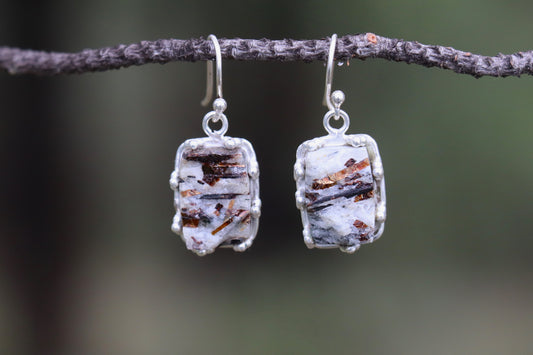 Raw Astrophyllite Earrings in 925 Sterling Silver for Pluto Transformation and self-acceptance.