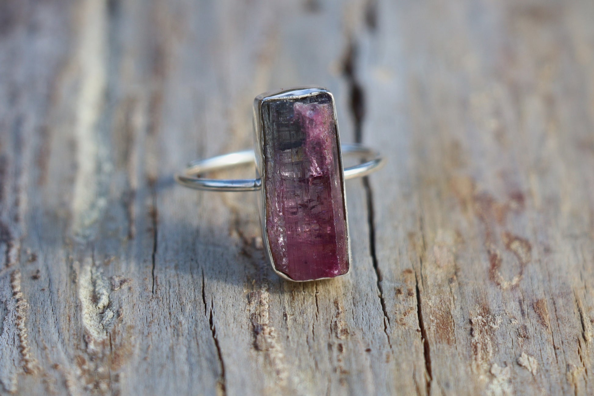 Raw Pink Tourmaline Ring in 925 Sterling Silver, handcrafted for heart healing and inner joy.