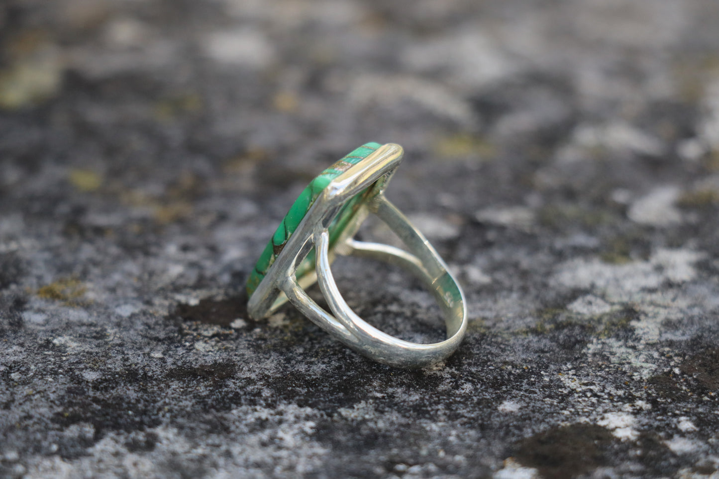 Statement Ring with Green Copper Turquoise Earth Alchemy crystal and 925 Silver band.