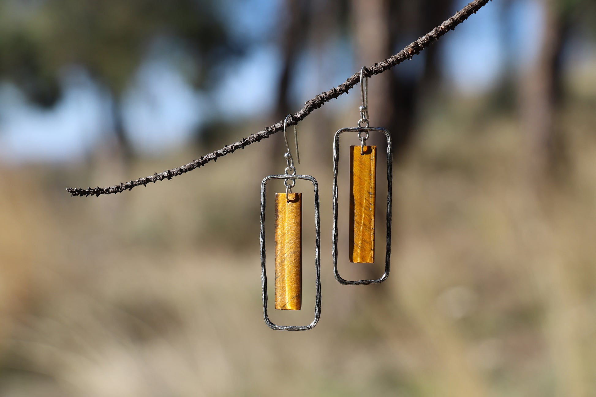 Tiger's Eye Earrings in 925 Sterling Silver. Mars Sun crystal for Strength and Clarity.
