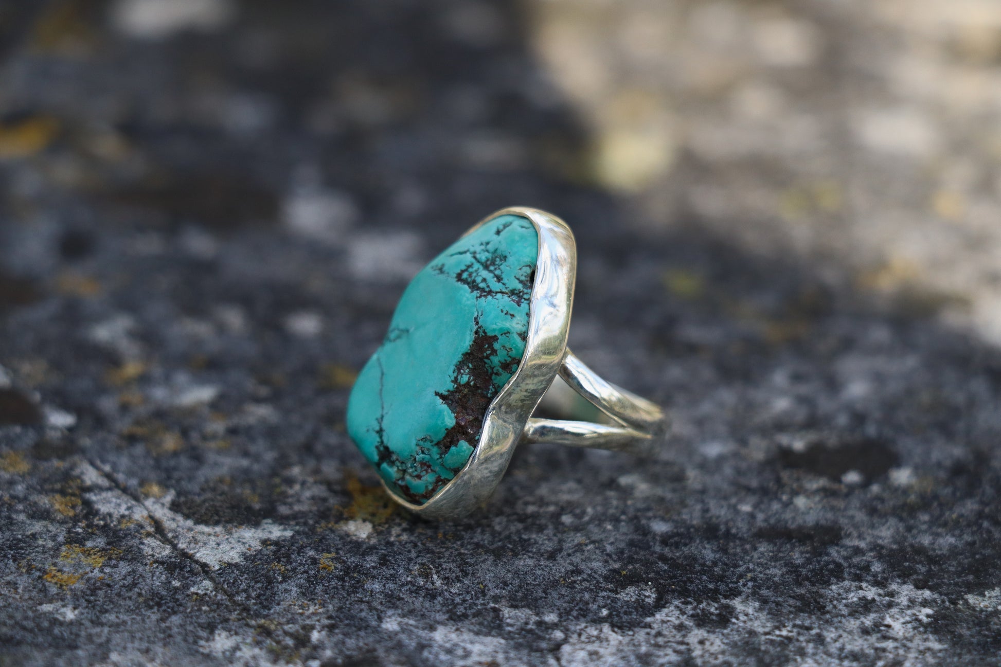 Side view of Turquoise Crystal Ring. Protection Stone supporting Throat Chakra and Self-Expression.