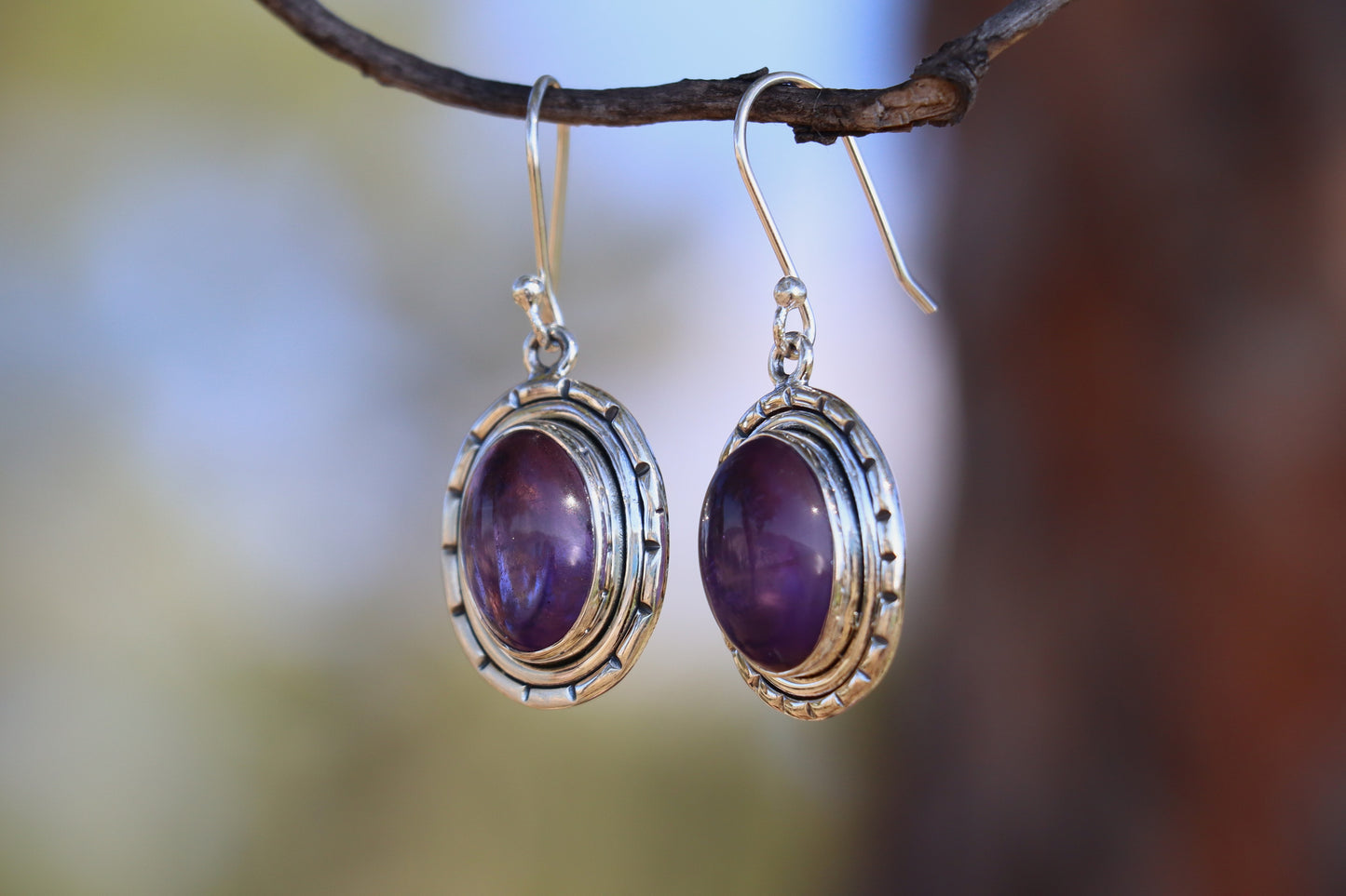 Amethyst Earrings in 925 Sterling Silver for Jupiter-Neptune Intuition and Inner Peace.