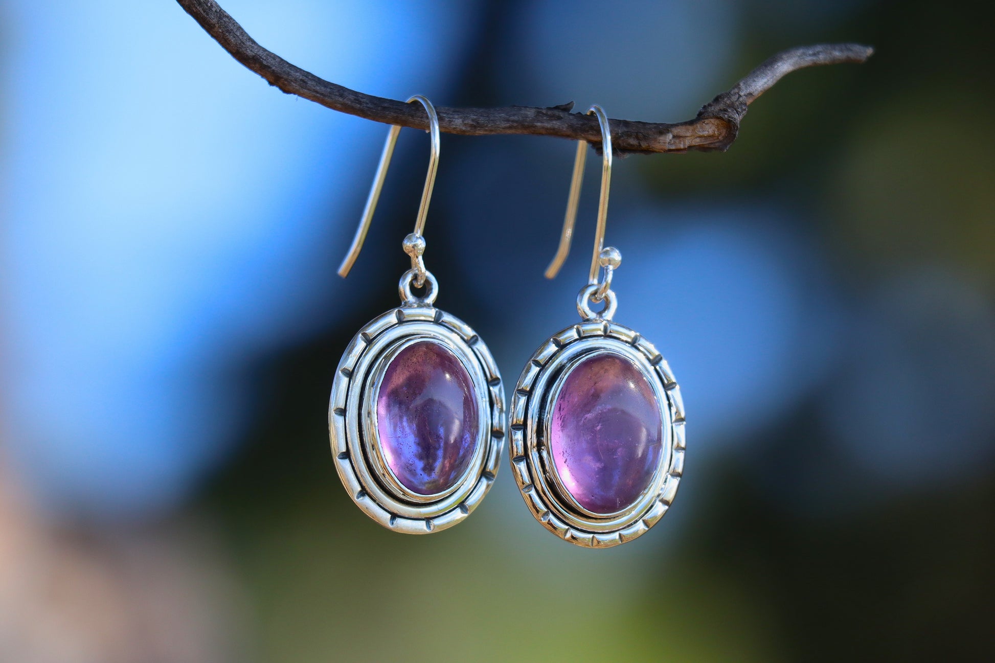 Handcrafted Silver Earrings with Violet Amethyst for Spiritual Growth and Calm Mind.