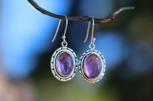 Handcrafted Silver Earrings with Violet Amethyst for Spiritual Growth and Calm Mind.