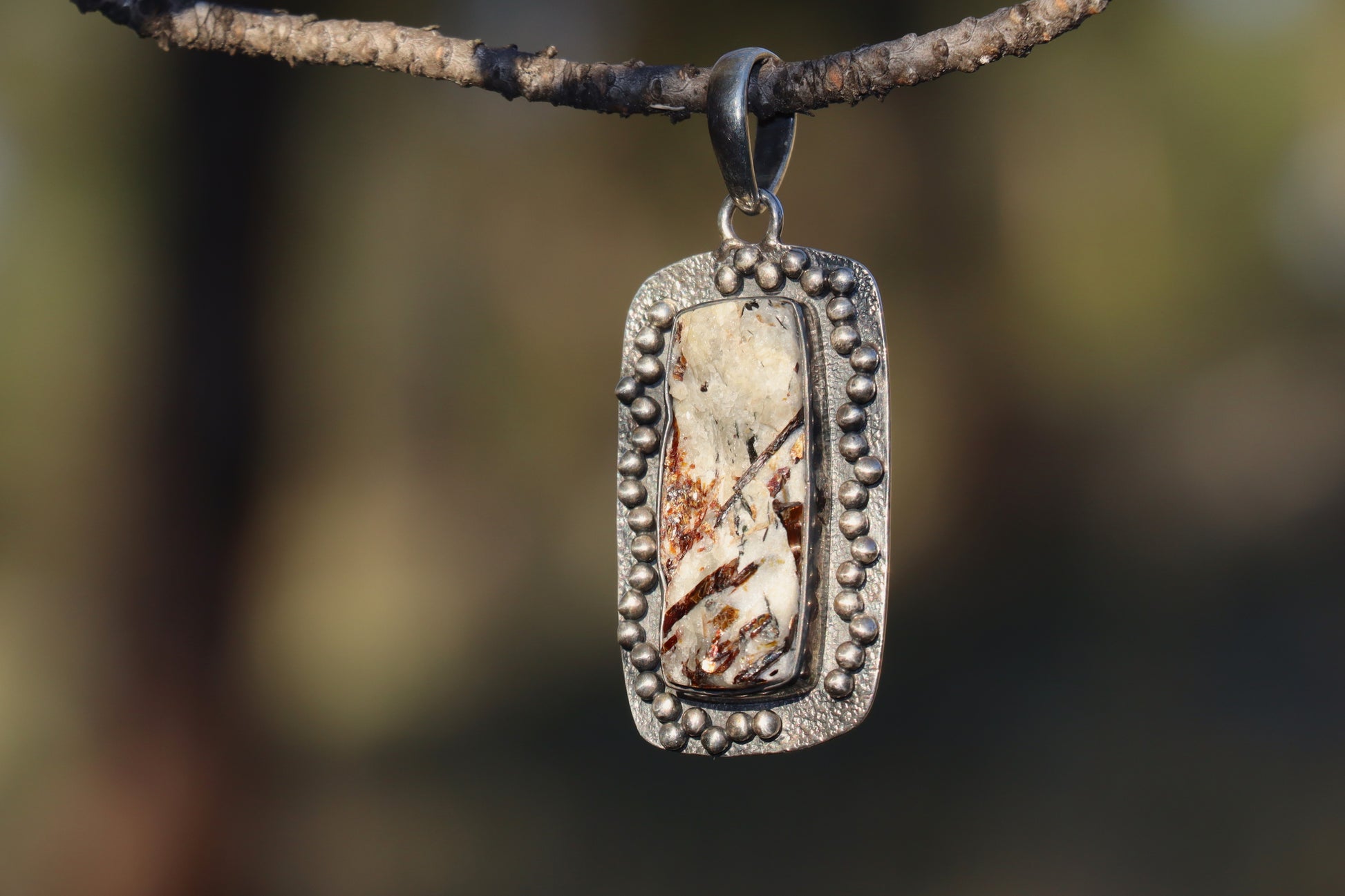 Astrophyllite Pendant in 925 Sterling Silver. Pluto crystal for Shadow Work and Inner Light.