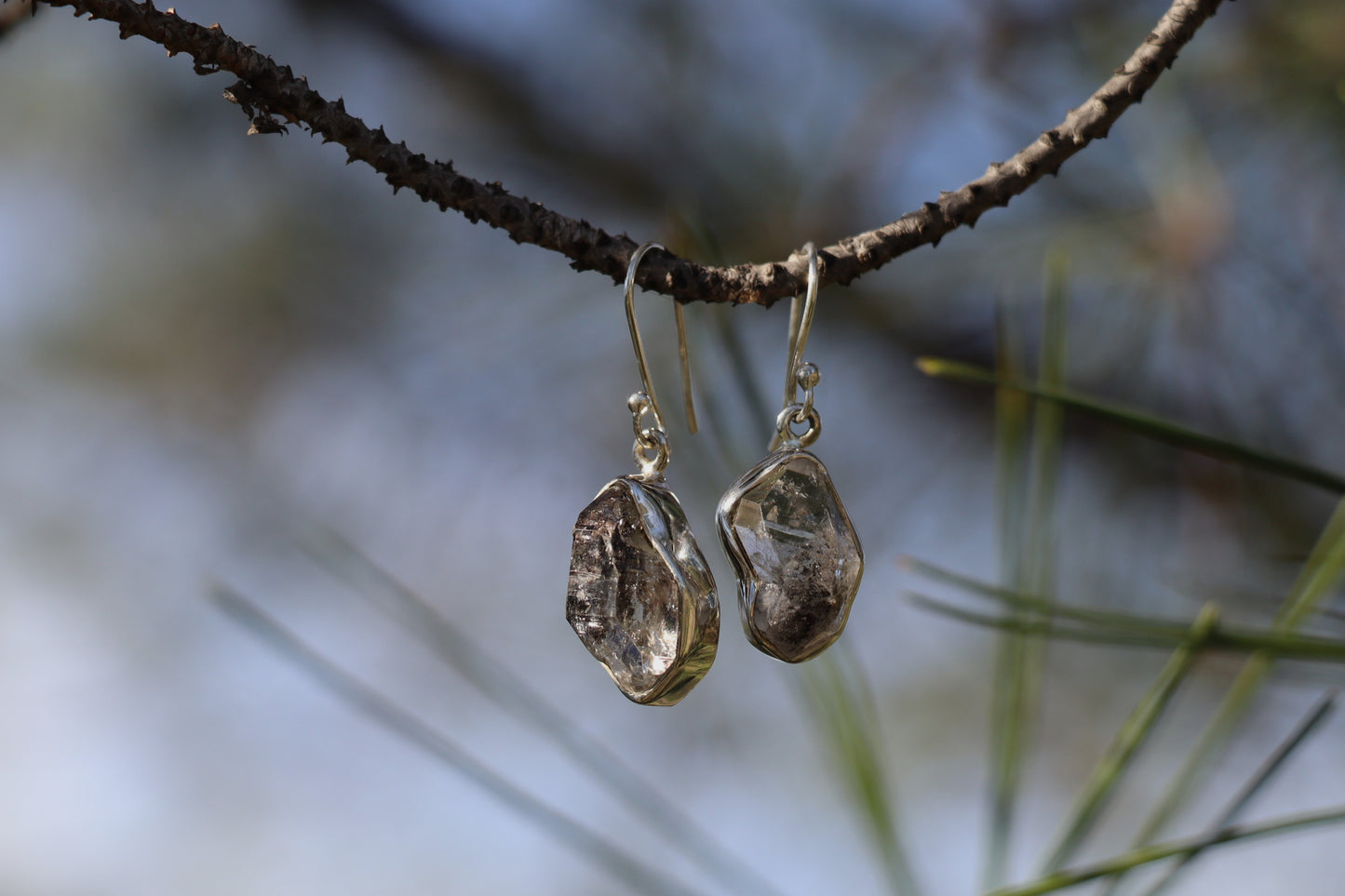 Black Rutilated Quartz Earrings in 925 Sterling Silver. Uranus Saturn energy for Insight.