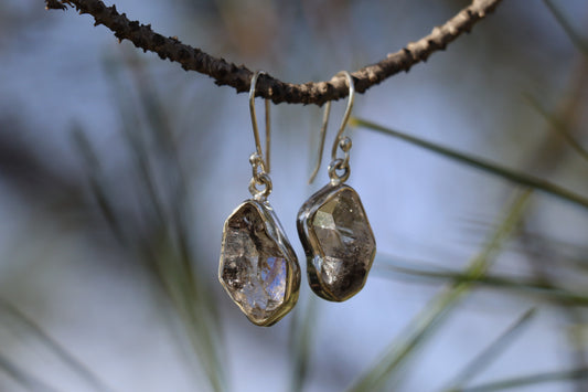 Black Tourmaline in Quartz earrings. Grounding Stone for Mental Clarity and protection