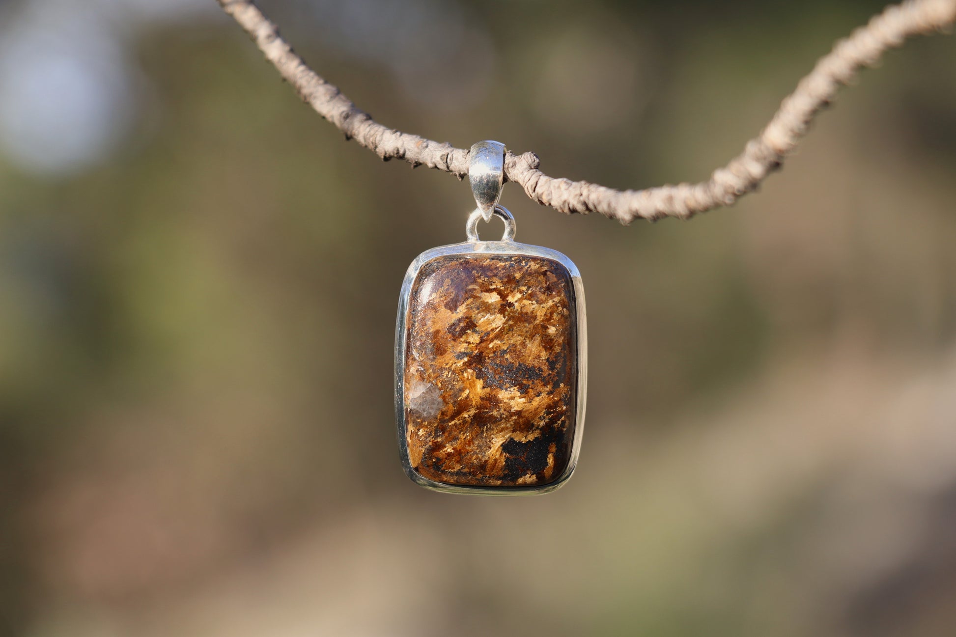 Bronzite Pendant in 925 Sterling Silver. Mars Saturn crystal for Strength and Protection.