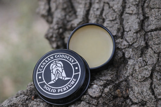 Canaan Goddess solid botanical perfume balm, terebinth resin, myrtle and bay laurel, ancestral plant perfume