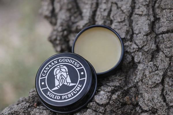 Canaan Goddess solid botanical perfume balm, terebinth resin, myrtle and bay laurel, ancestral plant perfume