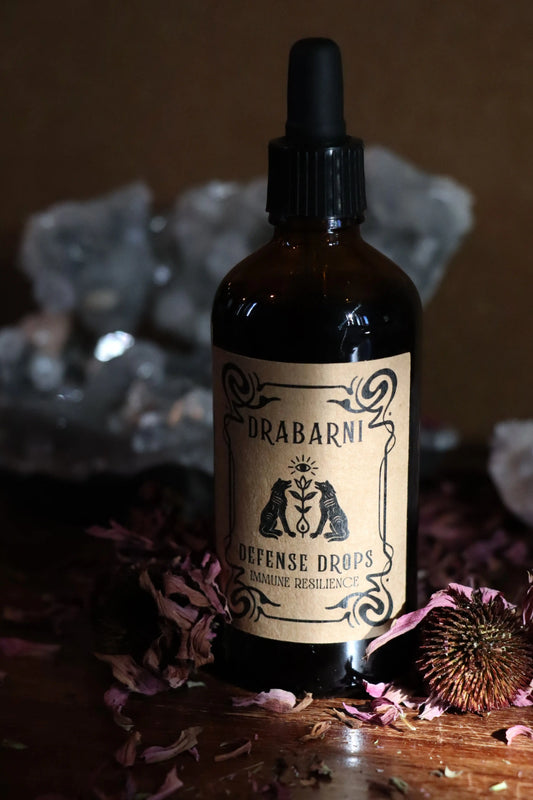 Defense Drops herbal immune support tincture by Drabarni Medicine — small batch formula with echinacea, propolis, elderberry flower and thyme for cold, flu, sore throat and upper respiratory support