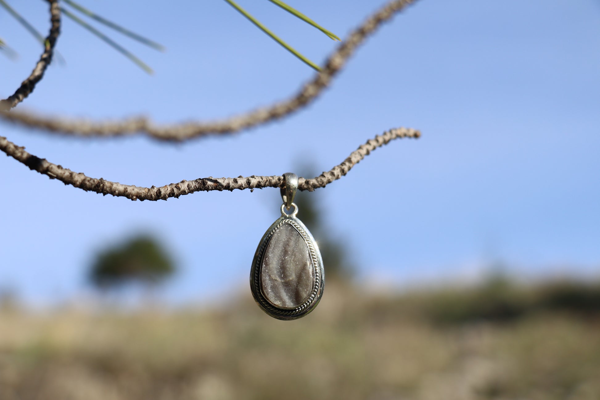 Desert Druzy Pendant in 925 Sterling Silver. Venus Moon crystal for Soft Light.