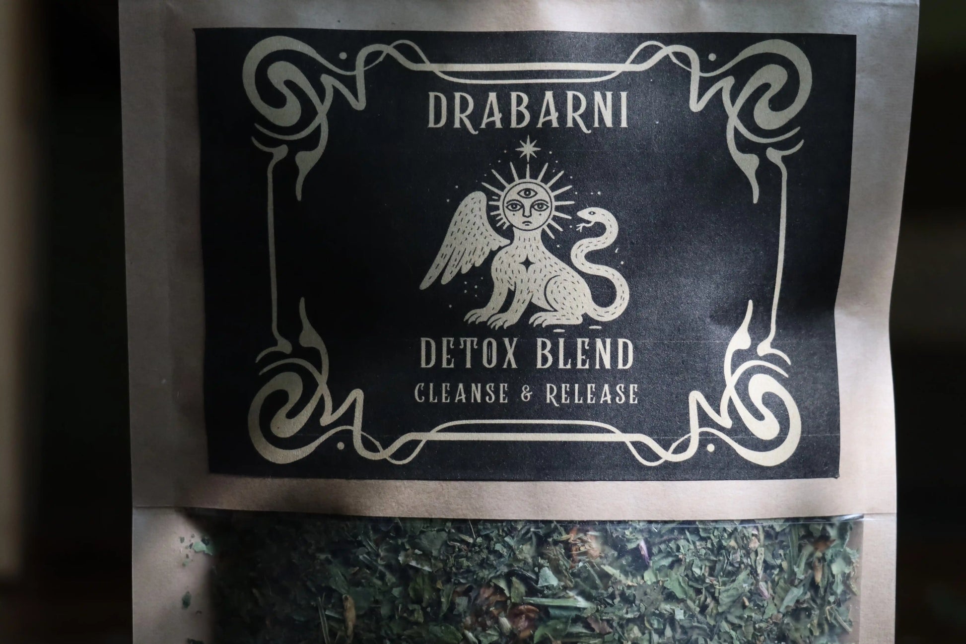 Detox Drops herbal detox tea by Drabarni Medicine — small batch loose leaf blend with dandelion, cleavers, burdock root and nettle for lymphatic drainage and liver and kidney support