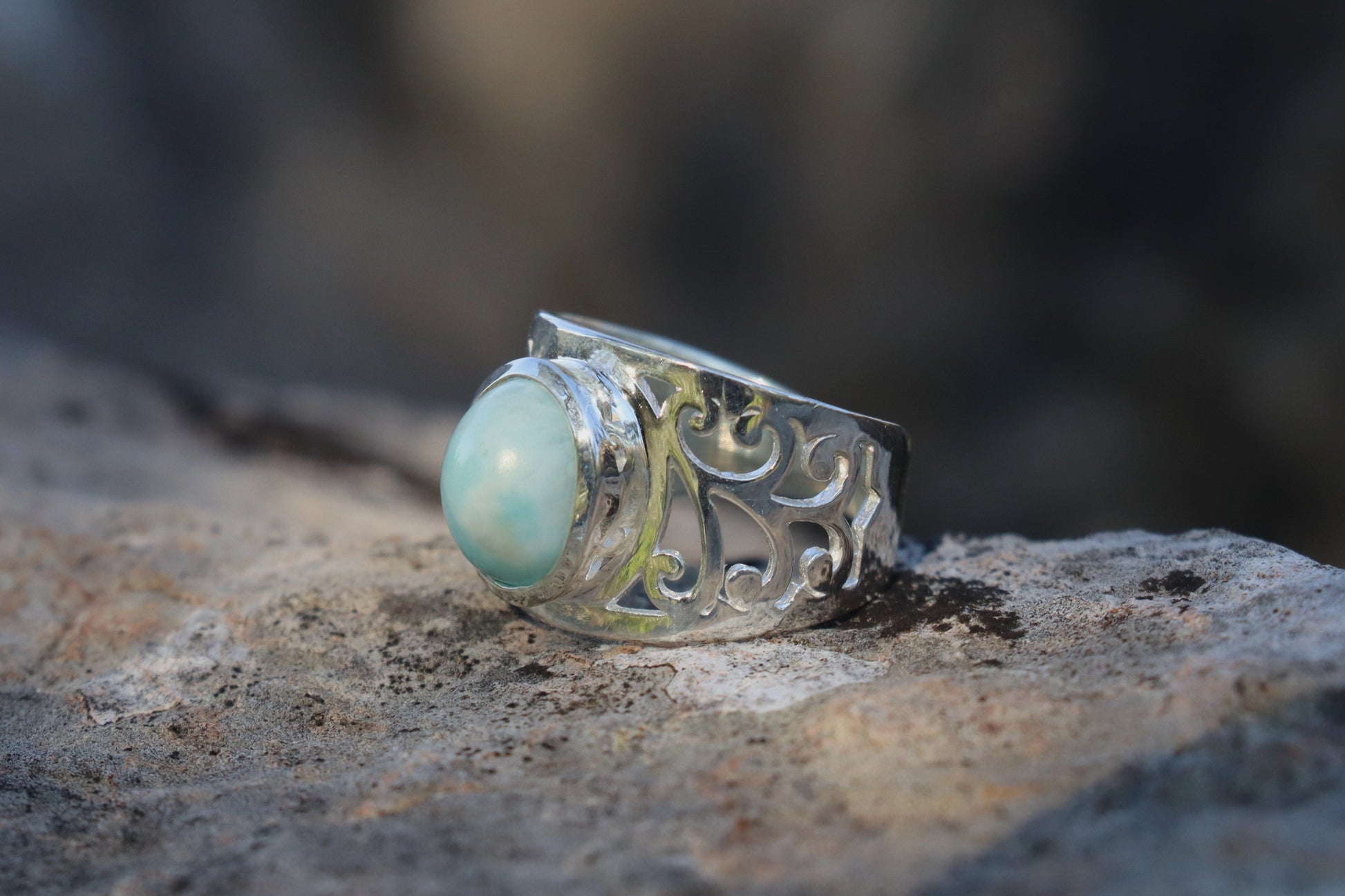 Earthy jewelry featuring Natural Larimar. Emotional peace and serenity stone.