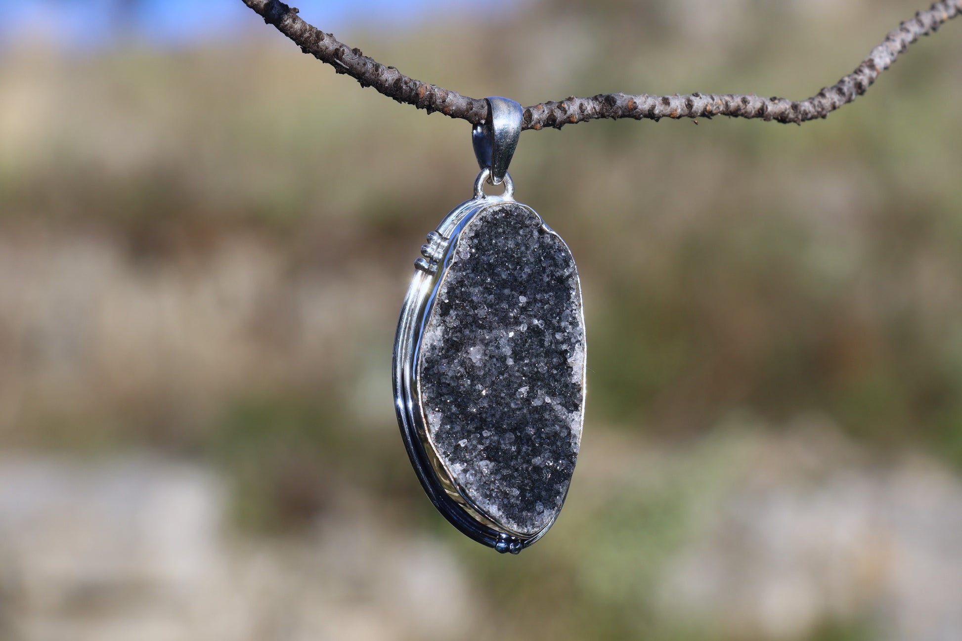 Earthy jewelry featuring Natural Purple Druzy. Crown Chakra and Heart support.