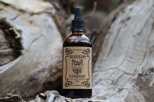 Drabarni Elderberry Syrup with warming herbs for rapid immune support and antiviral defense during cold and flu season.