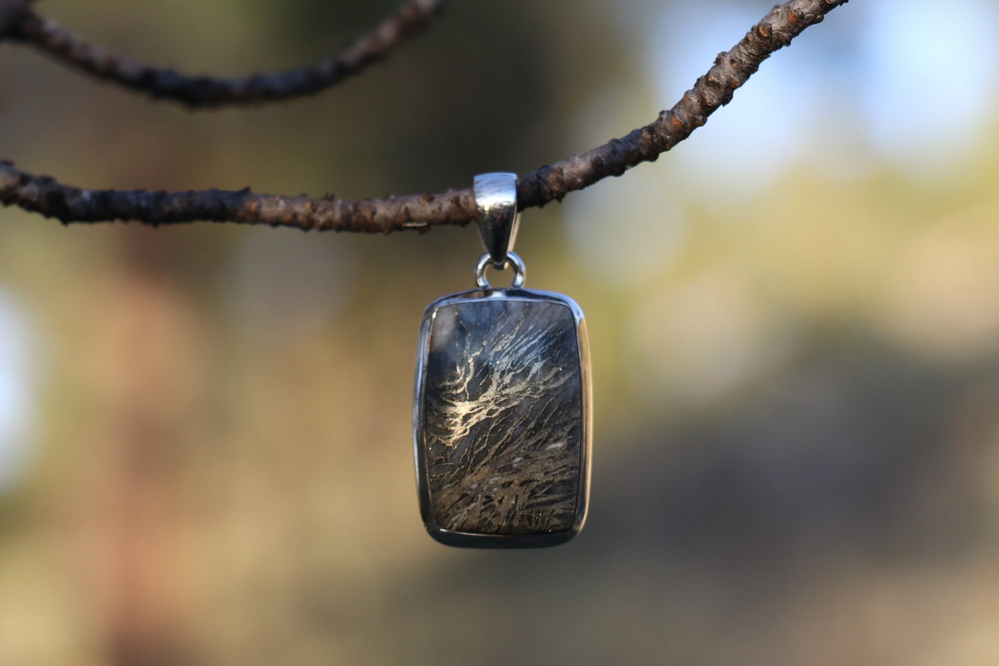 Feather Pyrite Pendant in 925 Sterling Silver. Mars Sun energy for Vitality.