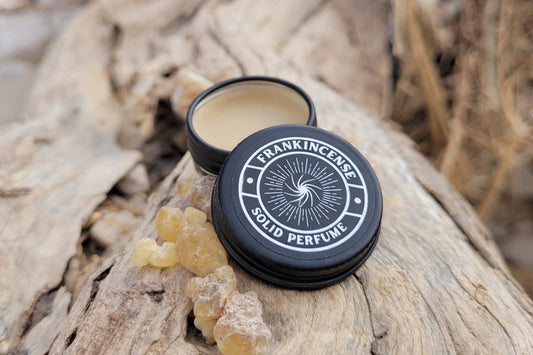 Frankincense and vetiver solid perfume balm for grounding and nervous system support