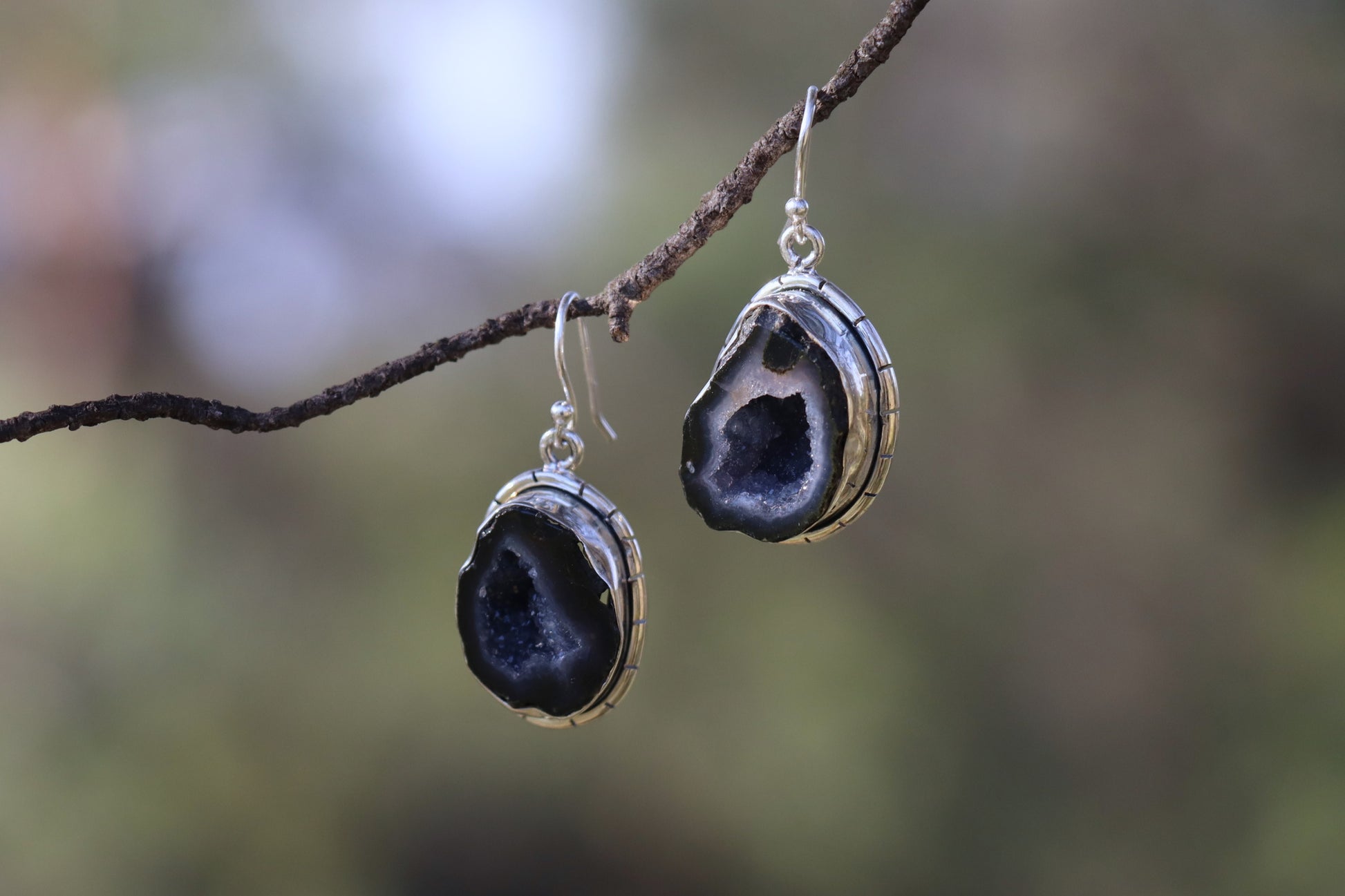 front view of the Coconut Geode Earrings witchy jewelry