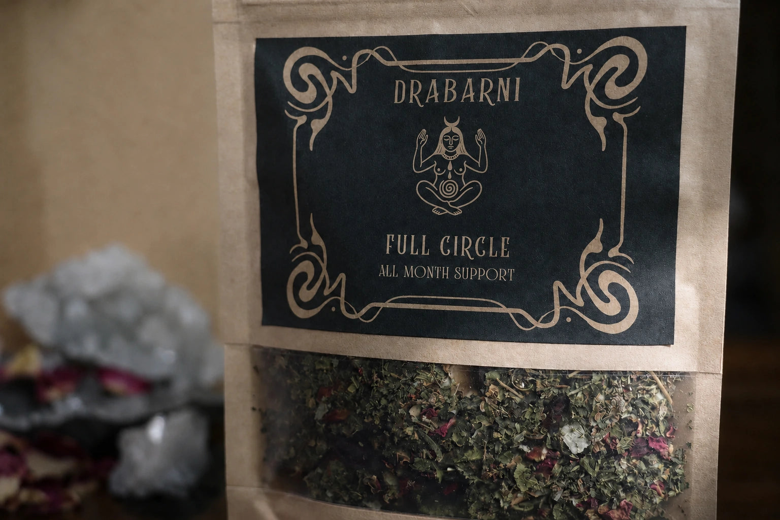 Full Circle herbal tea blend for women ~ hand-blended with raspberry leaf, nettle, red clover, hibiscus and rose for cycle support, womb nourishment, hormonal balance and menstrual health. Made by a clinical herbalist.