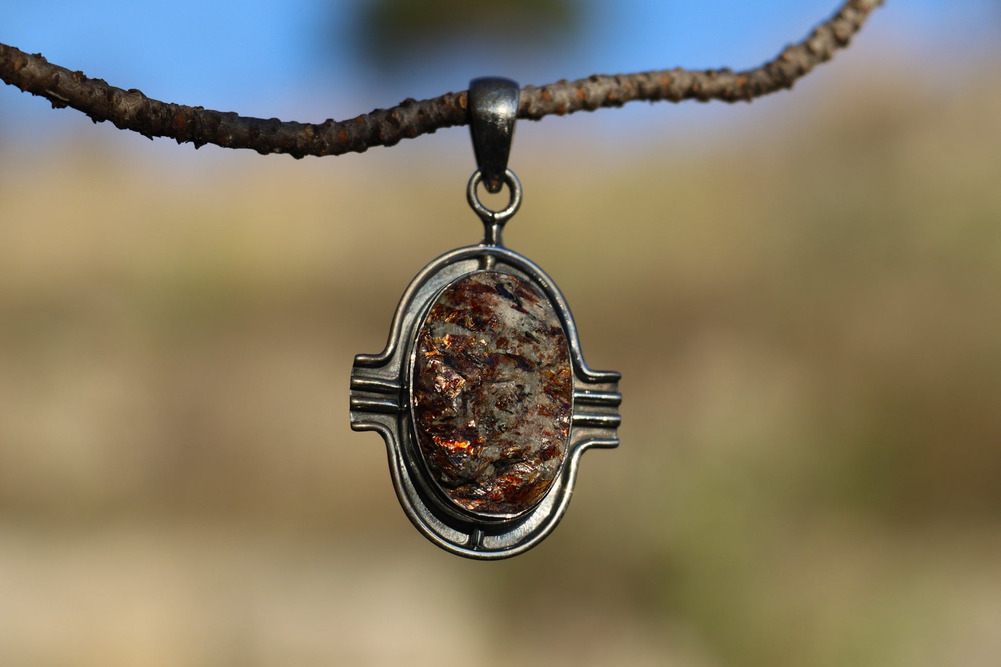 Gypsy Astrophyllite Pendant in 925 Sterling Silver. Pluto crystal for Shadow Work.