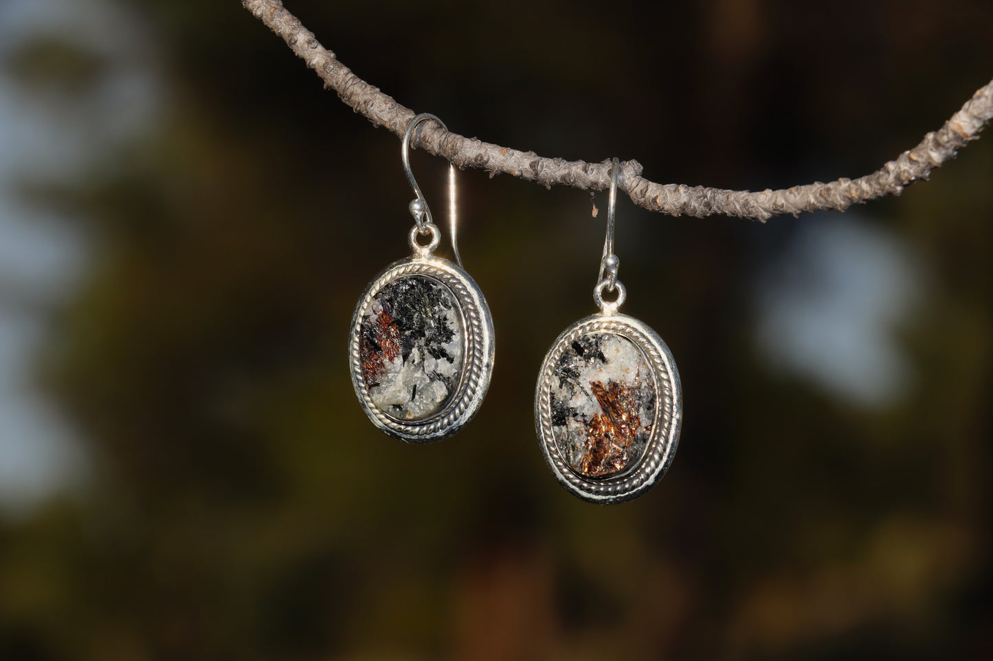 Handcrafted Silver Earrings with Astrophyllite. Witchy jewelry for soul remembrance.