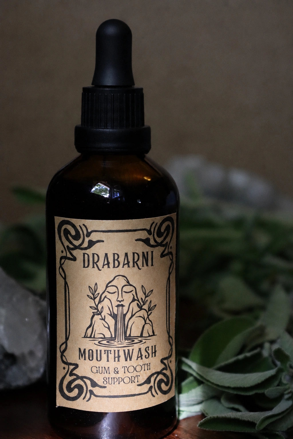 Herbal mouthwash by Drabarni Medicine ~ concentrated extract of Myrrh, Mastic and Three-Lobed Sage for gum health, gingivitis support and antibacterial oral care.