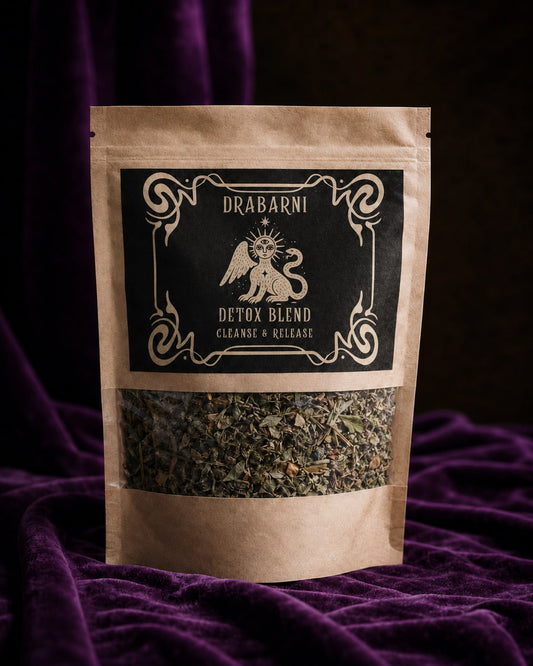 Detox Drops herbal detox tea by Drabarni Medicine — small batch loose leaf blend with dandelion, cleavers, burdock root and nettle for lymphatic drainage and liver and kidney support
