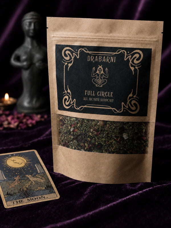 Full Circle herbal tea blend for women ~ hand-blended with raspberry leaf, nettle, red clover, hibiscus and rose for cycle support, womb nourishment, hormonal balance and menstrual health. Made by a clinical herbalist.