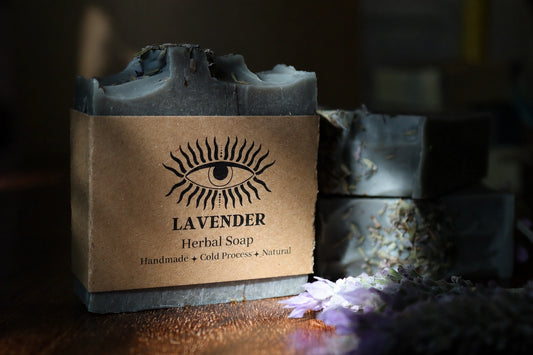 Handcrafted lavender and oat cold process soap bar for sensitive skin, small batch calming herbal soap with shea butter and plant oils, made by Drabarni Medicine