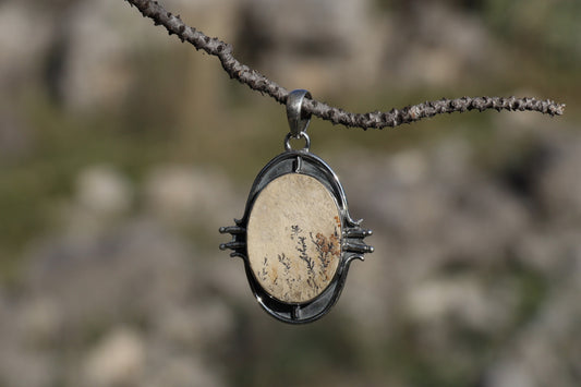 Natural Leaf Jasper Talisman promoting body connection and harmony. Earthy jewelry.