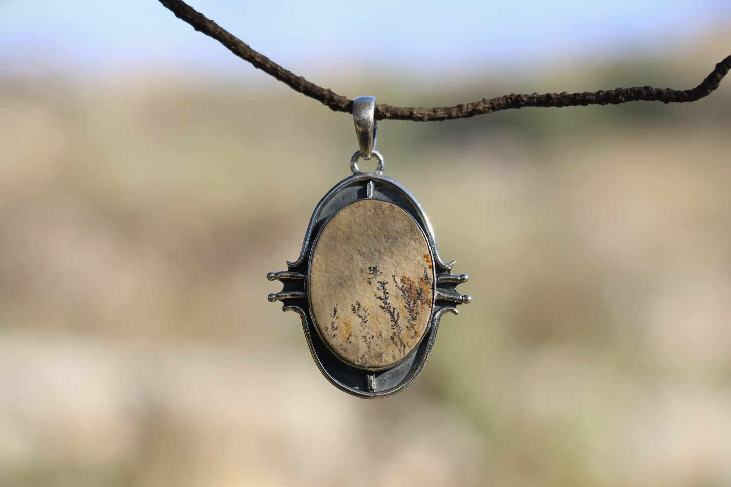 Leaf Jasper Pendant in 925 Sterling Silver. Venus Saturn crystal for Grounding and steadiness.