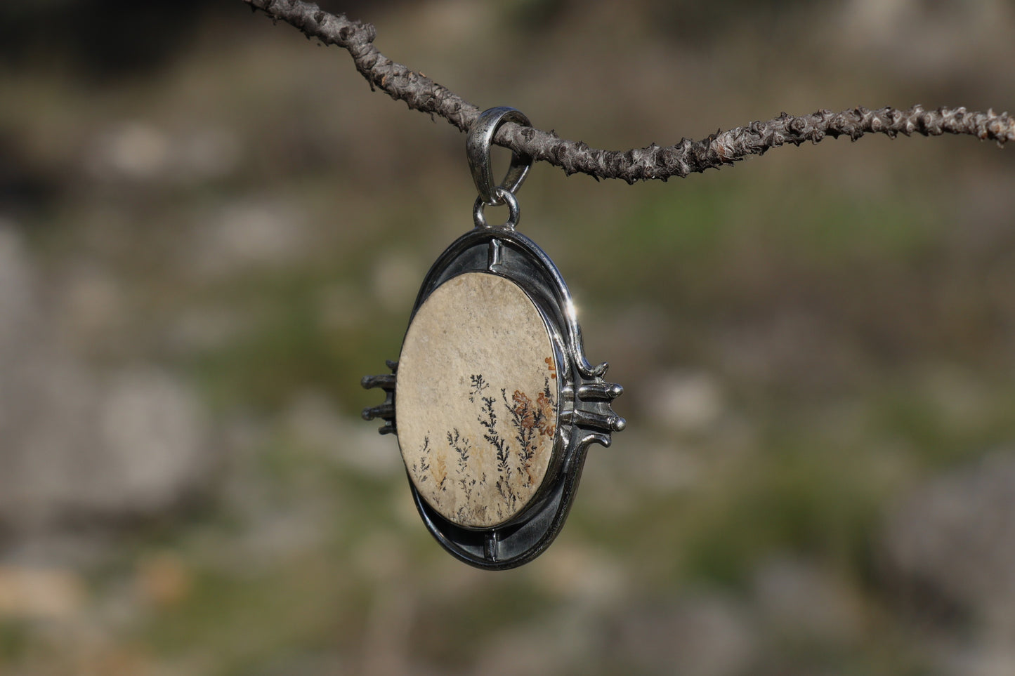 Earthy Leaf Jasper stone with natural patterns. Witchy jewelry for ancestral memory and roots.