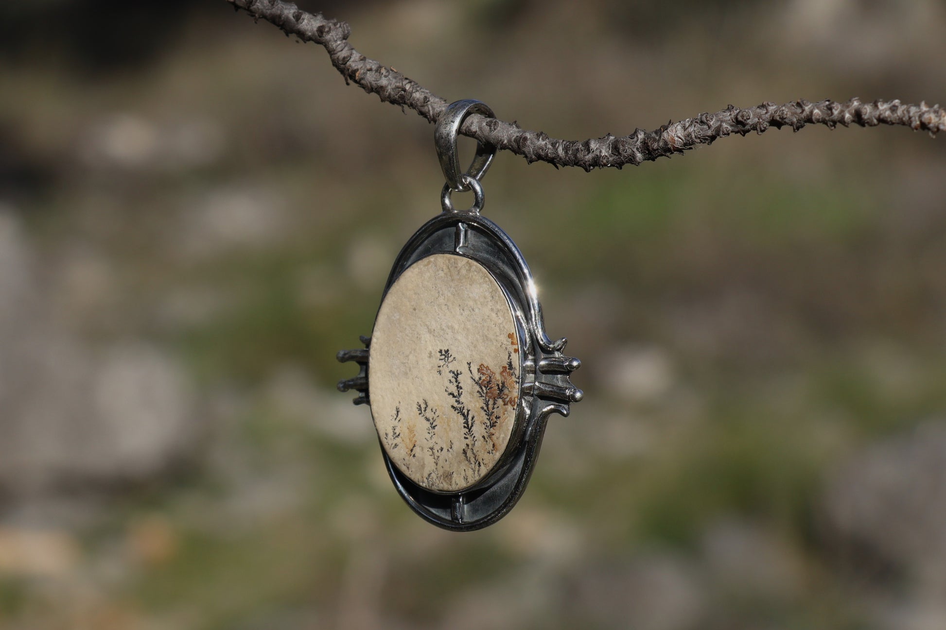Earthy Leaf Jasper stone with natural patterns. Witchy jewelry for ancestral memory and roots.
