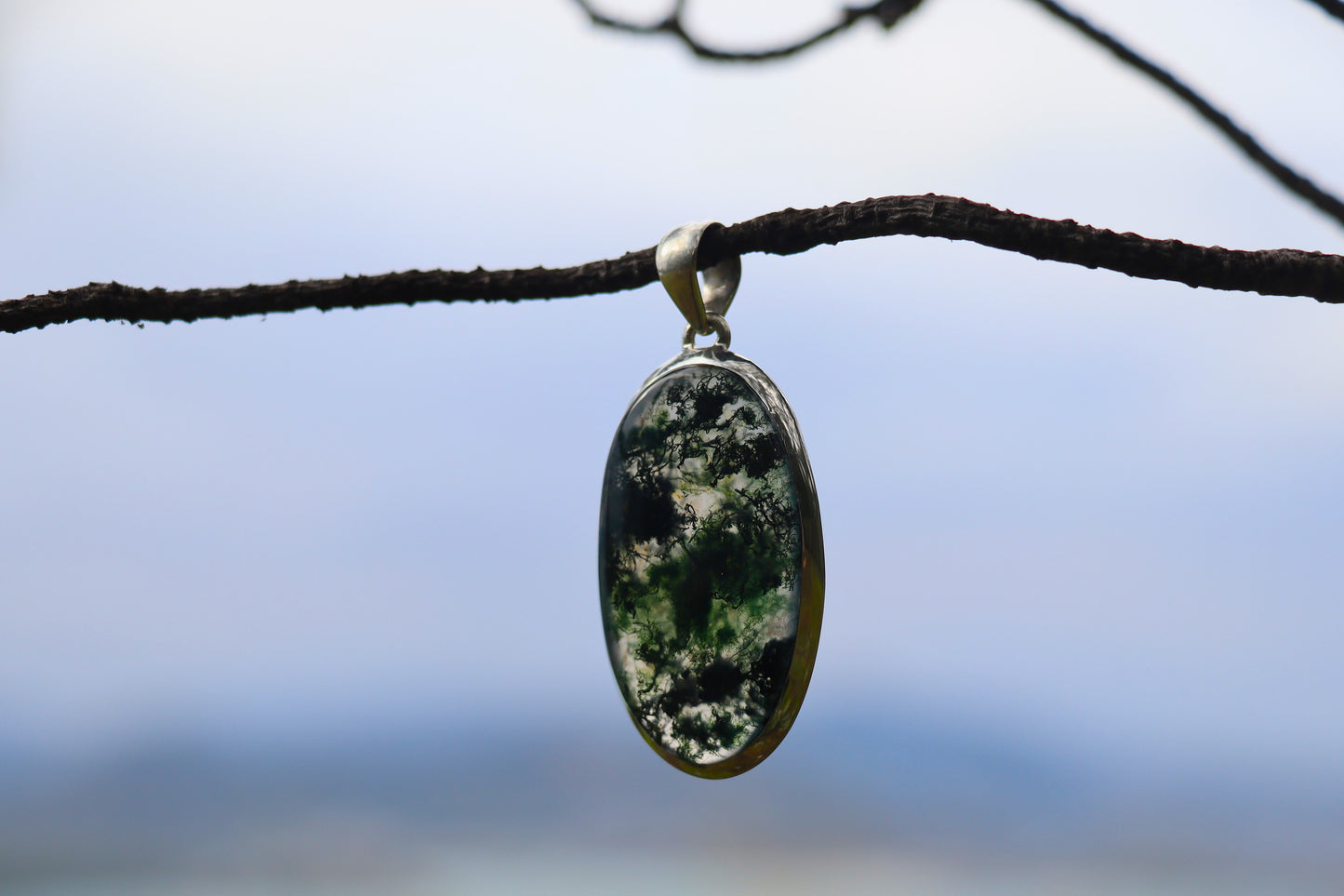Close up of Moss Agate Crystal showing natural green inclusions. Earth Energy for Gentle Growth.