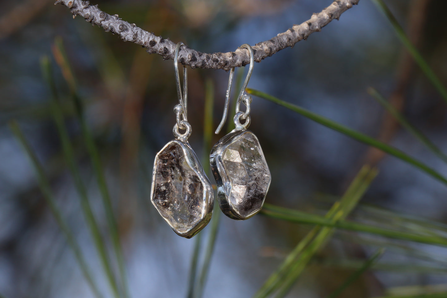 Natural Black Rutilated Quartz earrings. Grounded Awareness stone for transformation.