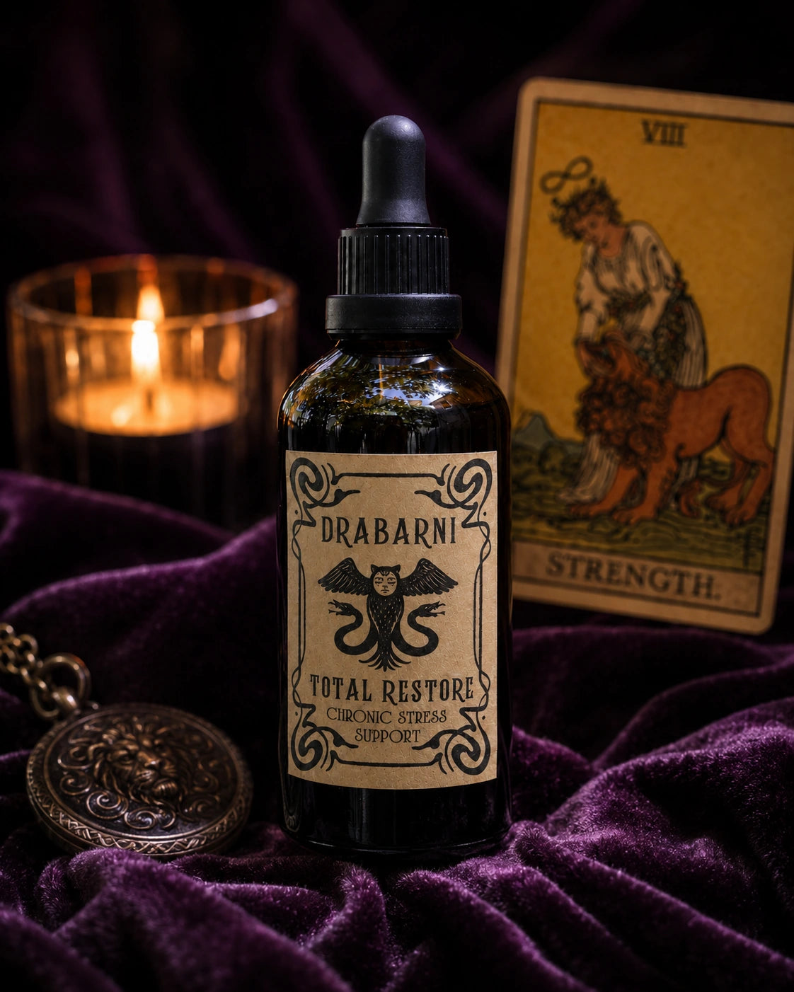 Drabarni Medicine Total Restore — small-batch herbal tincture with ashwagandha, milky oats, skullcap and passionflower for burnout recovery, nervous exhaustion and chronic stress