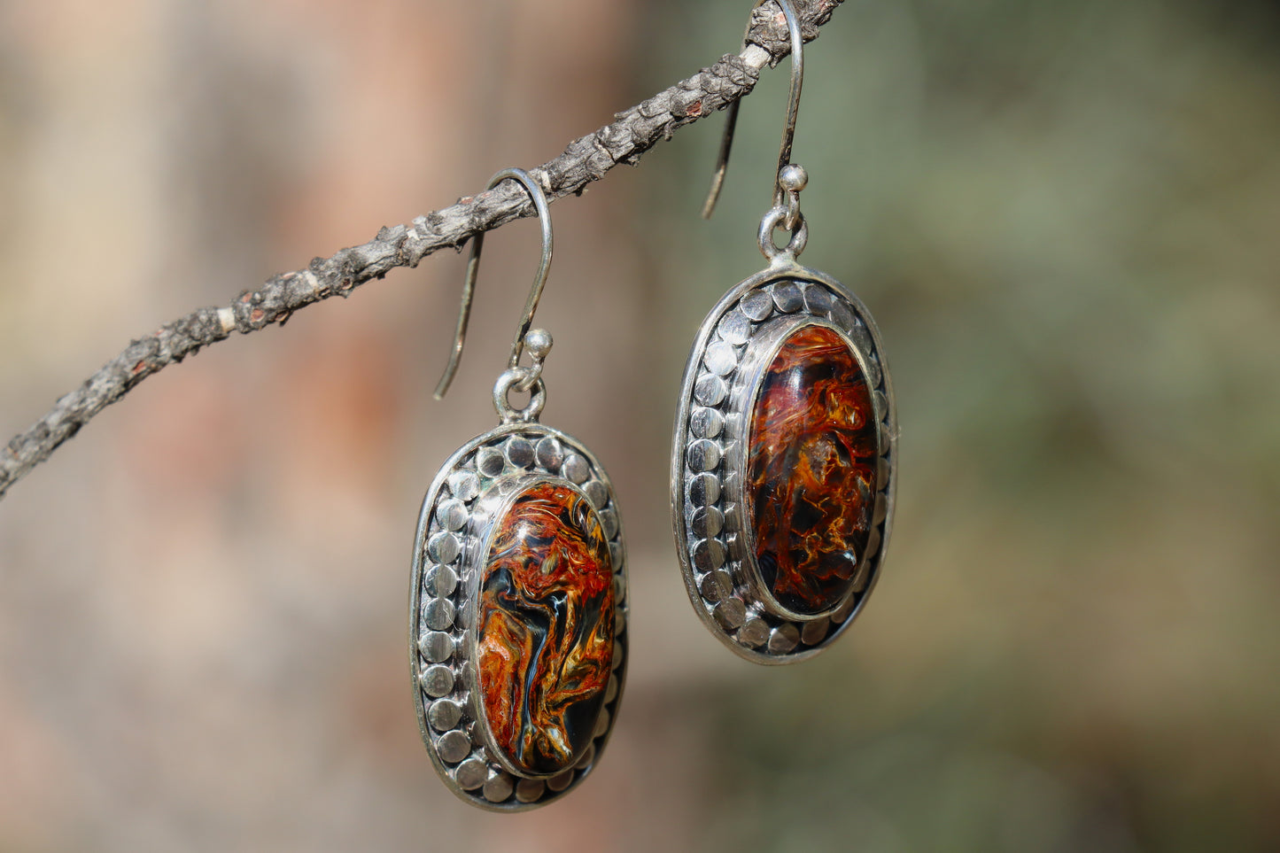Pietersite Earrings in 925 Sterling Silver. Jupiter Mars energy for Courage and Vision.