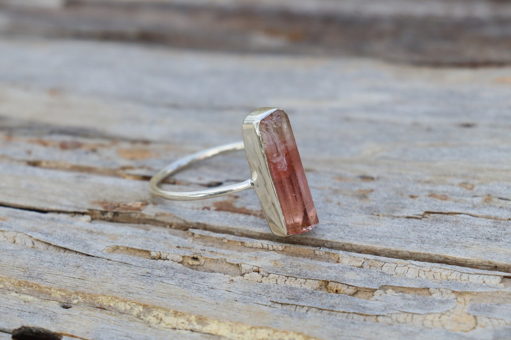 Boho Pink Tourmaline Ring promoting self-love and inner peace. 925 Sterling Silver.