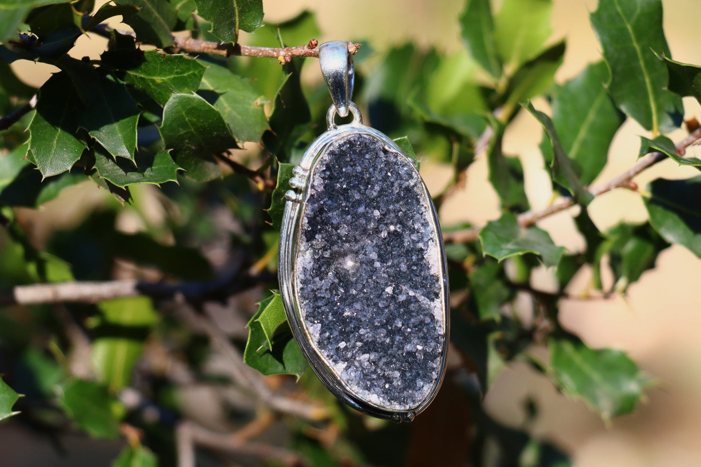 Purple Druzy Pendant in 925 Sterling Silver. Neptune Moon crystal for Intuition.